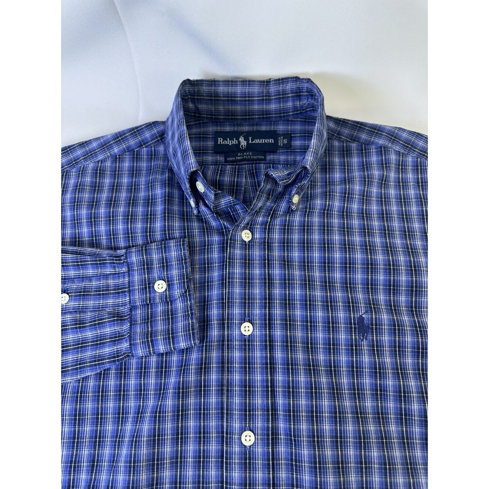Ralph Lauren Blake Mens Shirt Size S Blue Plaid Short Sleeve 100% Two-ply Cotton